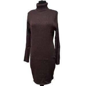 Wild Fable Women Brown Turtleneck Soft Long Sleeve Ribbed Mini Sweater Dress NEW